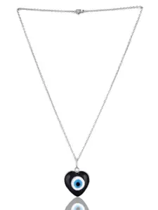 EL REGALO Black & Silver-Toned Brass Evil Eye Necklace