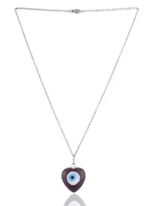 EL REGALO Silver-Toned & Purple Brass Heart-Shaped Evil Eye Pendant Necklace