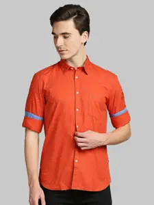 Parx Men Red Slim Fit Printed Cotton Casual Shirt