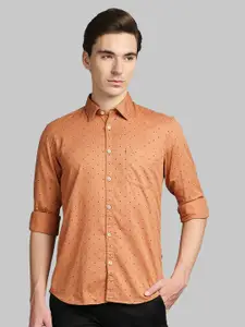 Parx Men Peach-Coloured Cotton Printed Slim Fit Casual Shirt