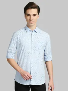Parx Men Blue Slim Fit Printed Cotton Casual Shirt
