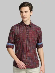 Parx Men Red Slim Fit Cotton Checked Casual Shirt
