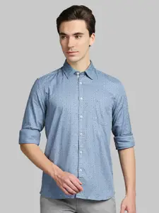 Parx Men Blue Printed Slim Fit Casual Shirt