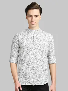 Parx Men Grey Slim Fit Floral Printed Mandarin Collar Casual Shirt