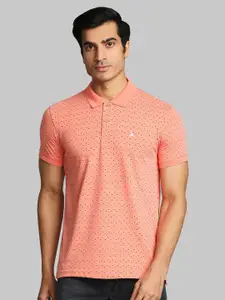 Parx Men Orange Printed Polo Collar T-shirt