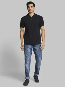 Parx Men Black Polo Collar Cotton T-shirt