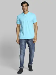 Parx Men Blue Solid Polo Collar Cotton Regular Fit T-shirt
