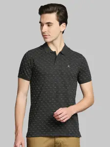 Parx Men Charcoal Grey Printed Polo Collar T-shirt