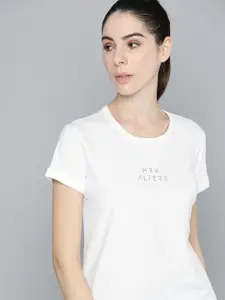 HRX By Hrithik Roshan Lifestyle Women Optic White Bio-Wash Brand Carrier T-shirts