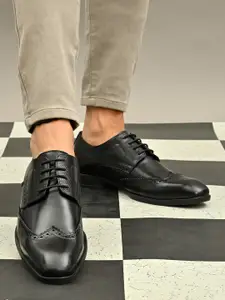 San Frissco Men Black Solid Genuine Leather Formal Brogues