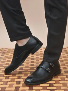 San Frissco Men Black Solid Genuine Leather Formal Monk Shoes