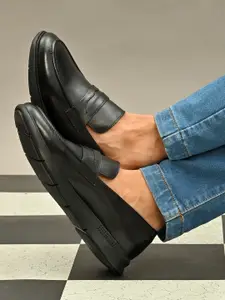 San Frissco Men Black Solid Genuine Leather Formal Slip-On Shoes