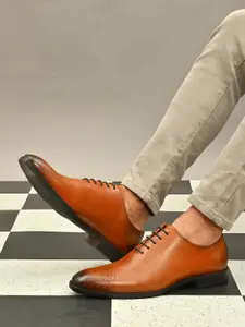 San Frissco Men Tan Solid Genuine Leather Formal Oxfords