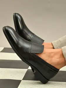 San Frissco Men Black Solid Leather Formal Slip-On Shoes