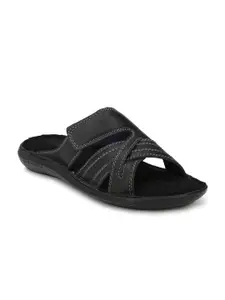 Delize Men Black Leather Comfort Sandals