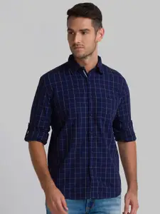 Parx Men Blue Slim Fit Grid Tattersall Checks Checked Casual Shirt
