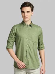 Parx Men Green Slim Fit Printed Cotton Casual Shirt