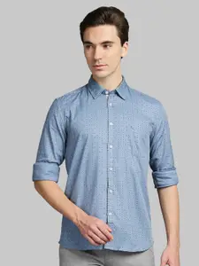 Parx Men Blue Slim Fit Printed Cotton Casual Shirt