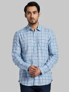 Parx Men Blue & Grey Slim Fit Checked Casual Shirt