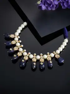 DUGRISTYLE Navy Blue & Gold-Toned Sterling Silver Gold-Plated Handcrafted Necklace