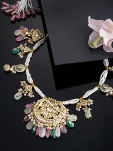 DUGRISTYLE Gold-Toned & Pink Sterling Silver Gold-Plated Handcrafted Necklace