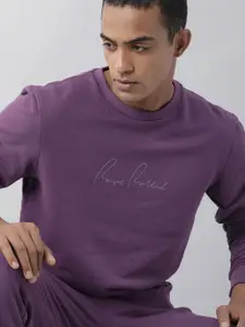 RARE RABBIT Men Purple Cotton Sweatshirt