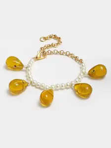 DUGRISTYLE Women Yellow & White Gold-Plated Beaded Charm Bracelet
