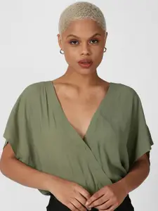 FOREVER 21 Green Extended Sleeves Wrap Top