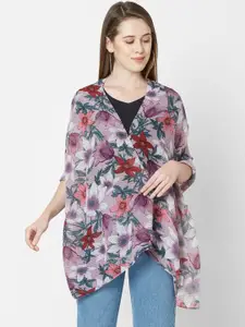 Cloth Haus India Women Pink & Green Printed Pleated Scarf