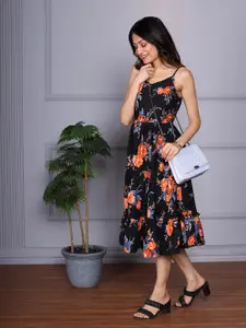 Tokyo Talkies Black Floral Fit And Flare Dress