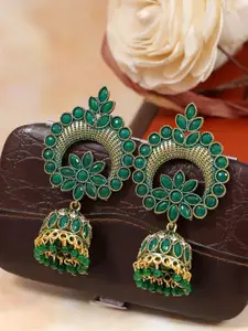 Crunchy Fashion Green Contemporary Jhumkas Earrings