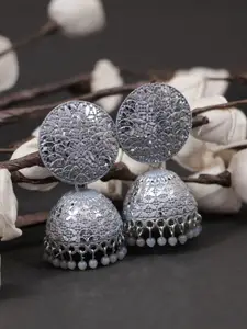 Crunchy Fashion Silver Toned Dome Shaped Jhumkas Earrings