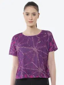 ASICS Women Purple Printed Extended Sleeves Sakura Aop SS Running T-shirt