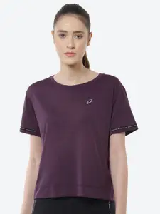 ASICS Women Purple Solid RACE CROP T-shirt