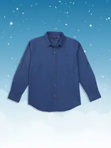 Gini and Jony Boys Blue Cotton Casual Shirt
