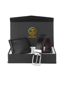 ZORO Men Black Solid Belt & Wallet Combo Set