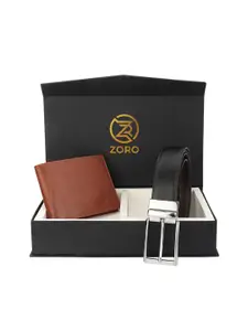 ZORO Men Black & Brown Solid Belt & Wallet Accessory Gift Set