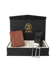 ZORO Men Black & Brown Solid Belt & Wallet Accessory Gift Set