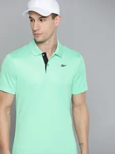Reebok Men Sea Green Brand Logo Polo Collar Speedwick T-shirt