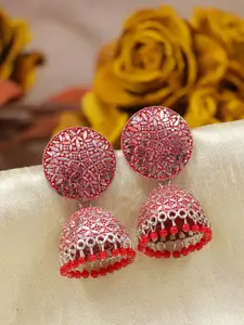 Crunchy Fashion Red Contemporary Jhumkas Earrings