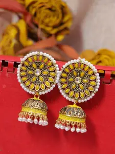 Crunchy Fashion Yellow Dome Shaped Jhumkas Earrings