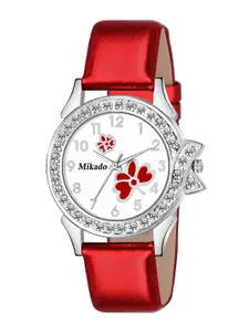 Mikado Women White Brass Printed Dial & Red Leather Straps Analogue Watch SK 1112