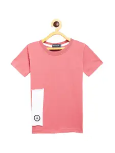 Rodzen Boys Pink & White Colourblocked Pure Cotton T-shirt