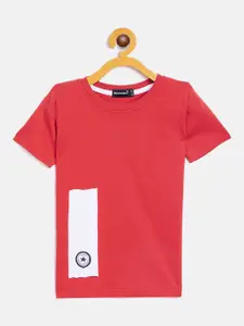 Rodzen Boys Red & White Colourblocked Pure Cotton T-shirt
