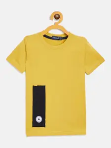 Rodzen Boys Yellow & Black Colourblocked Pure Cotton T-shirt