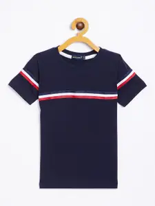 Rodzen Boys Navy Blue & White Striped T-shirt