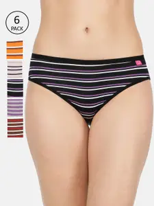 Dollar Missy Women Set of 6 Multi Striped Lycra Hipster Panties