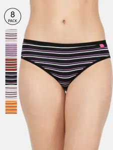 Dollar Missy Women Striped Pack of 8 Lycra Hipster Panties