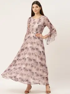 Deewa Mauve Floral Georgette Maxi Dress