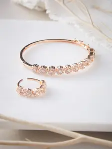ATIBELLE Women Gold-Toned American Diamond Gold-Plated Cuff Bracelet